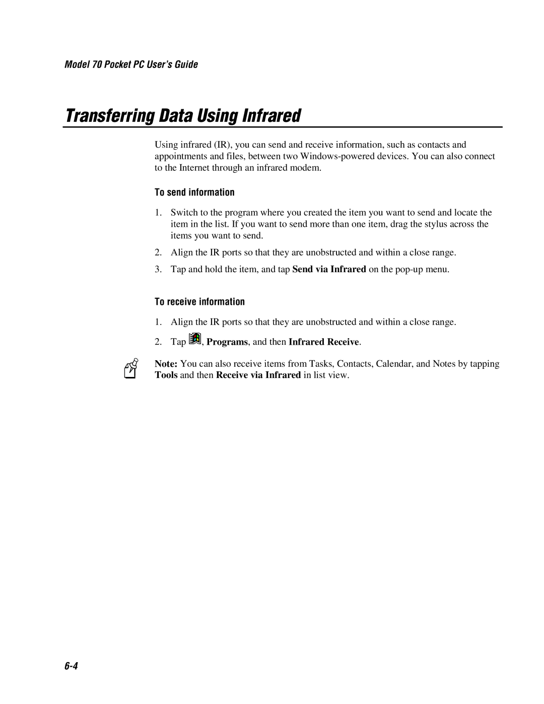 Intermec 70 manual Transferring Data Using Infrared, To send information, To receive information 