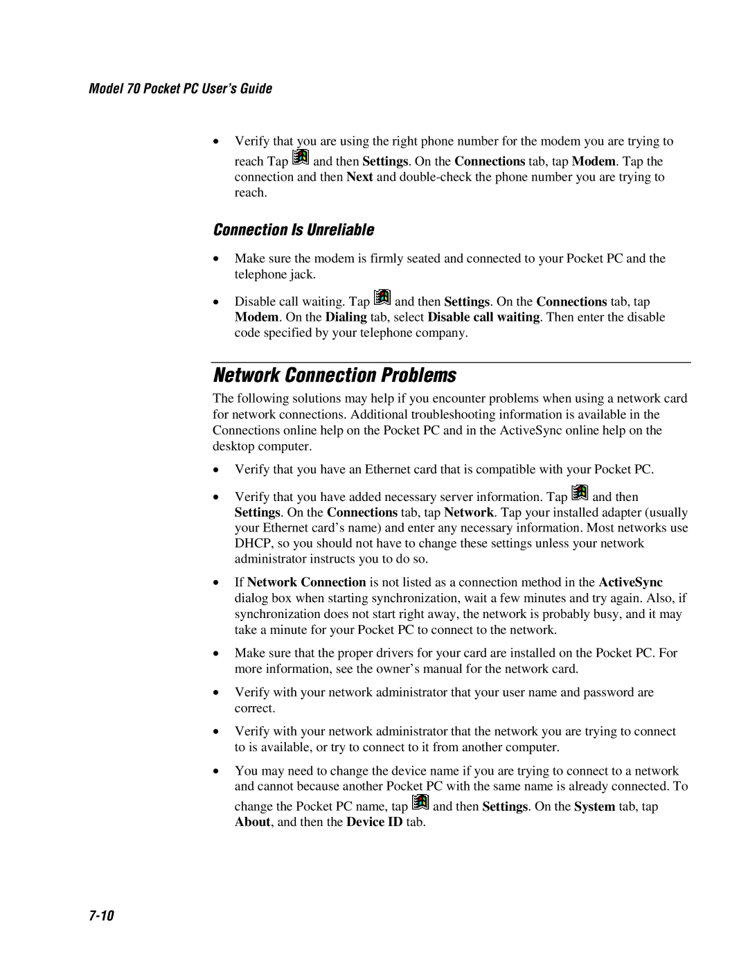 Intermec 70 manual Network Connection Problems, Connection Is Unreliable 