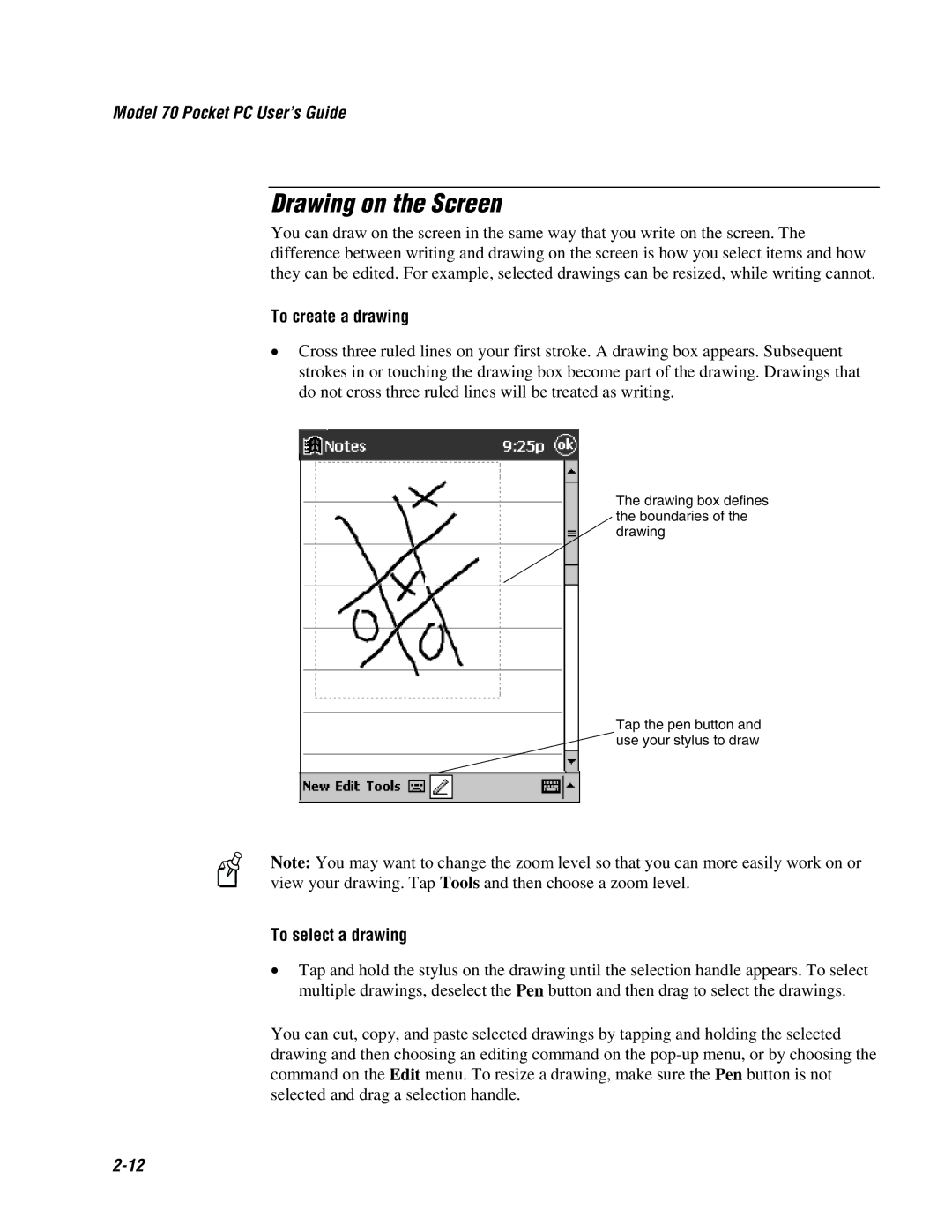 Intermec 70 manual Drawing on the Screen, To create a drawing, To select a drawing 