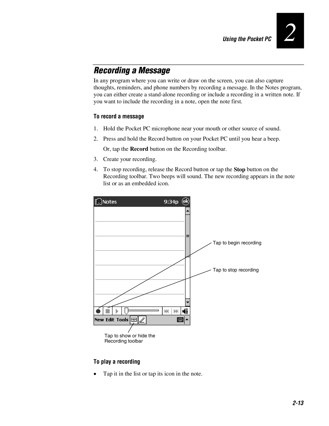 Intermec 70 manual Recording a Message, To record a message, To play a recording 