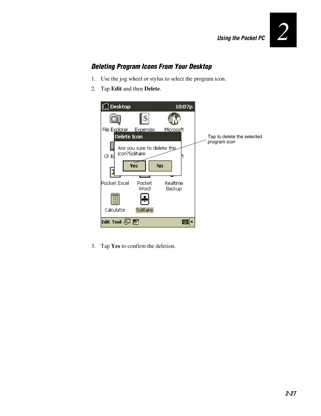 Intermec 70 manual Deleting Program Icons From Your Desktop 