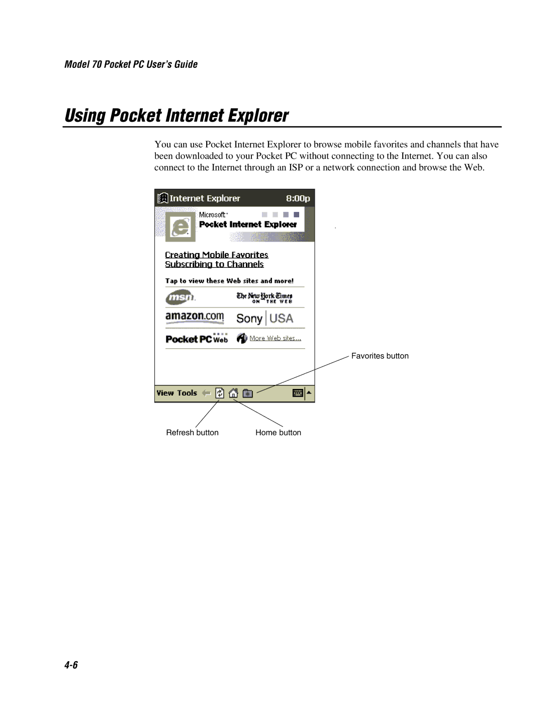 Intermec 70 manual Using Pocket Internet Explorer 