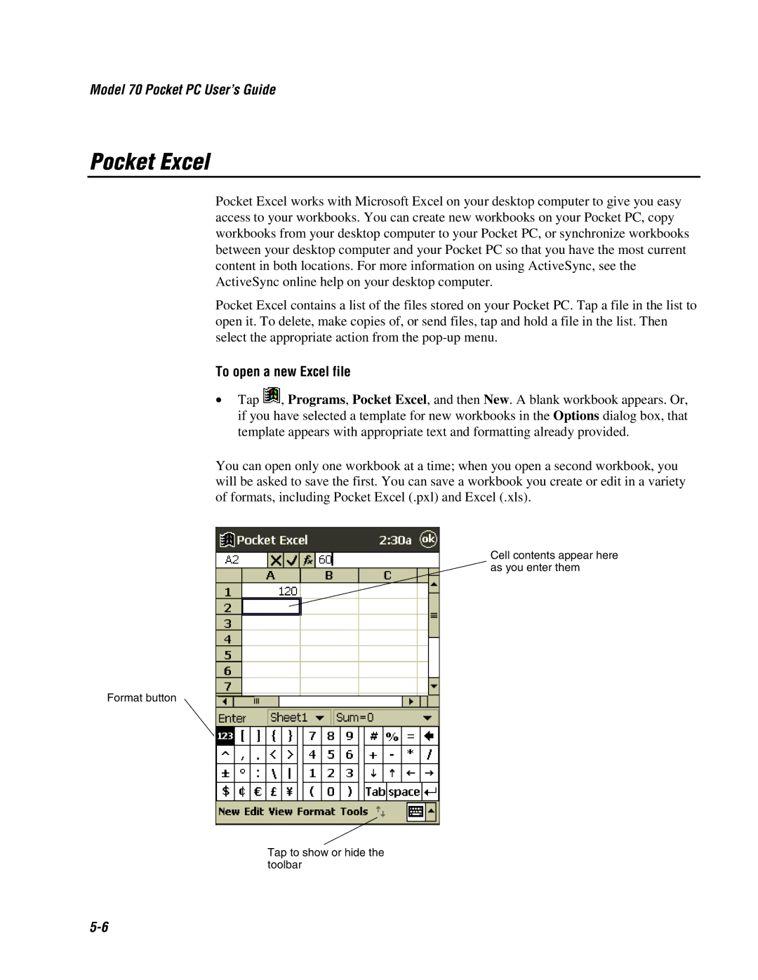 Intermec 70 manual Pocket Excel, To open a new Excel file 