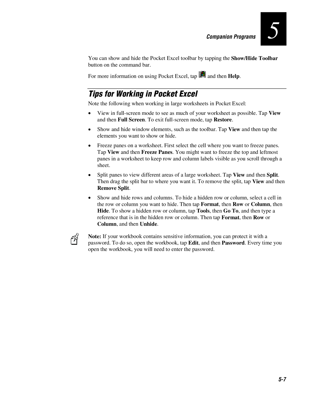 Intermec 70 manual Tips for Working in Pocket Excel 