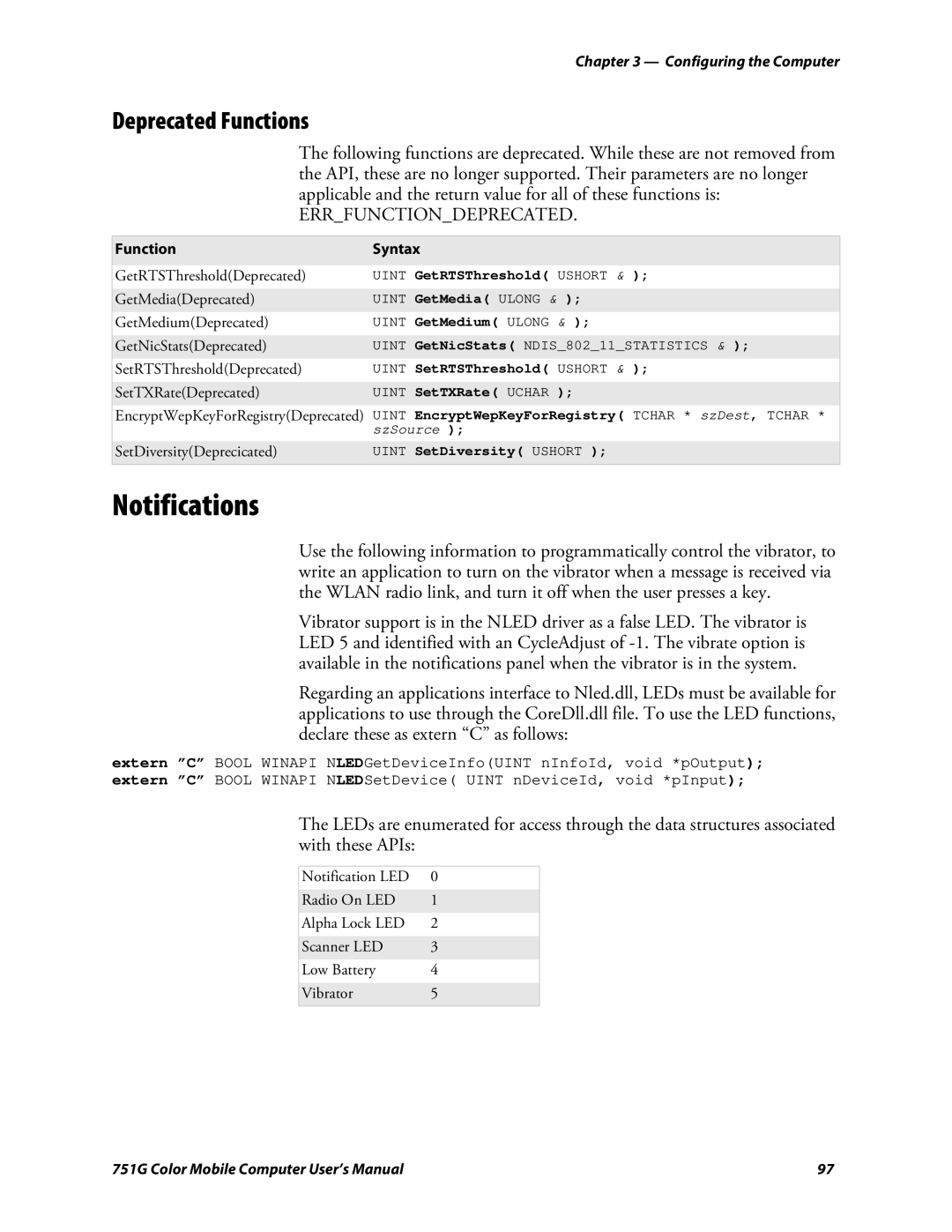 Intermec 751G user manual Notifications, Deprecated Functions, Function Syntax 