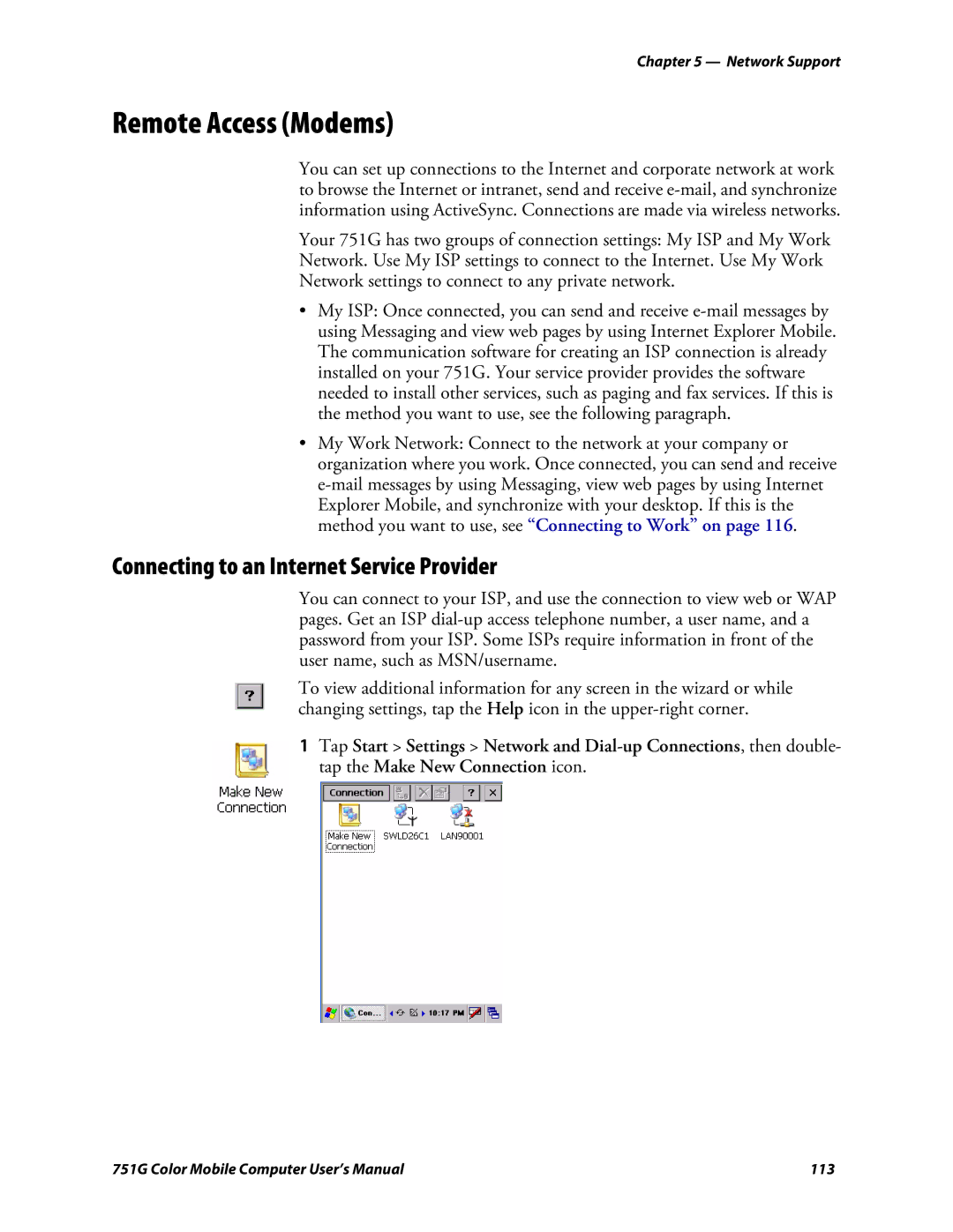 Intermec 751G user manual Remote Access Modems, Connecting to an Internet Service Provider 