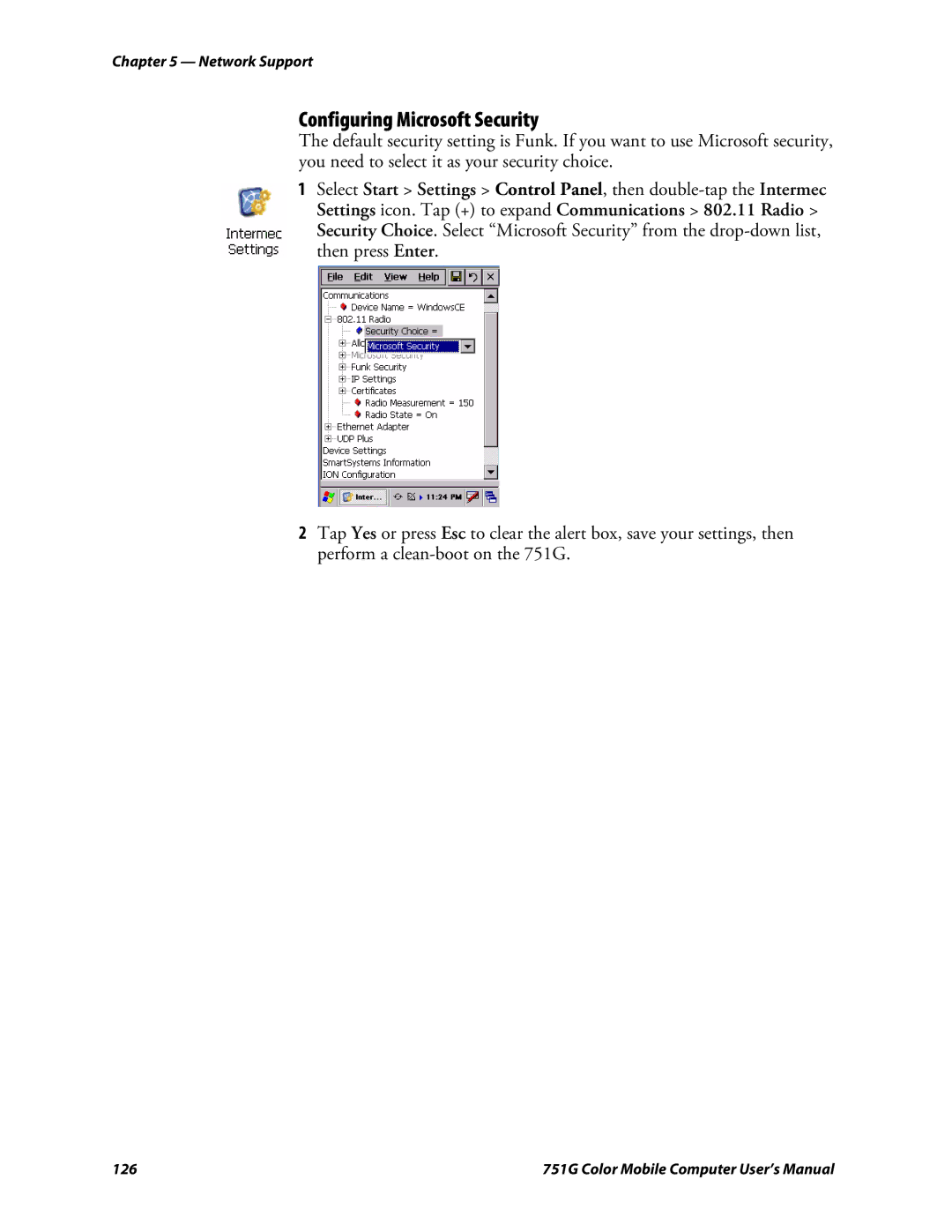 Intermec 751G user manual Configuring Microsoft Security 