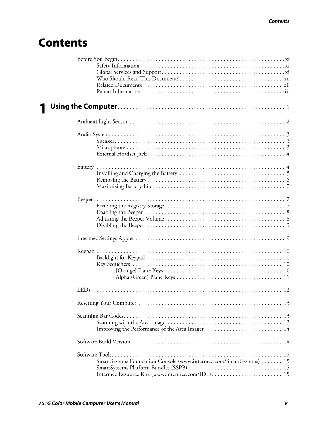 Intermec 751G user manual Contents 