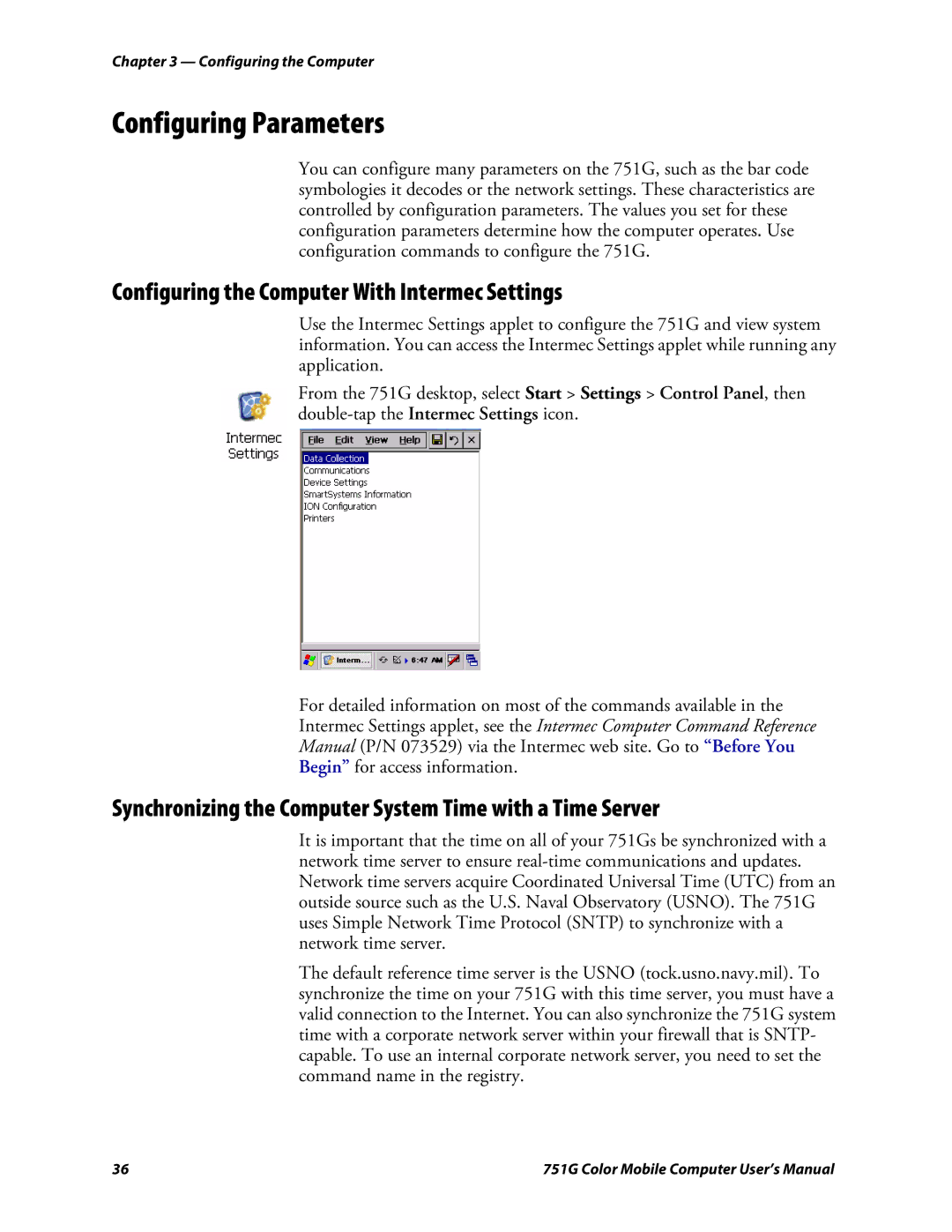 Intermec 751G user manual Configuring Parameters, Configuring the Computer With Intermec Settings 