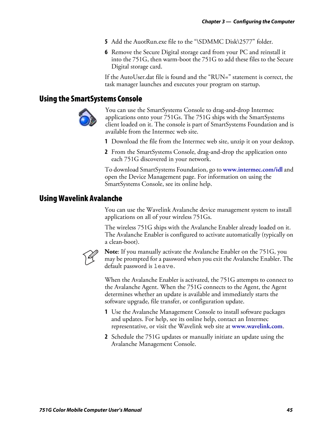 Intermec 751G user manual Using the SmartSystems Console, Using Wavelink Avalanche 