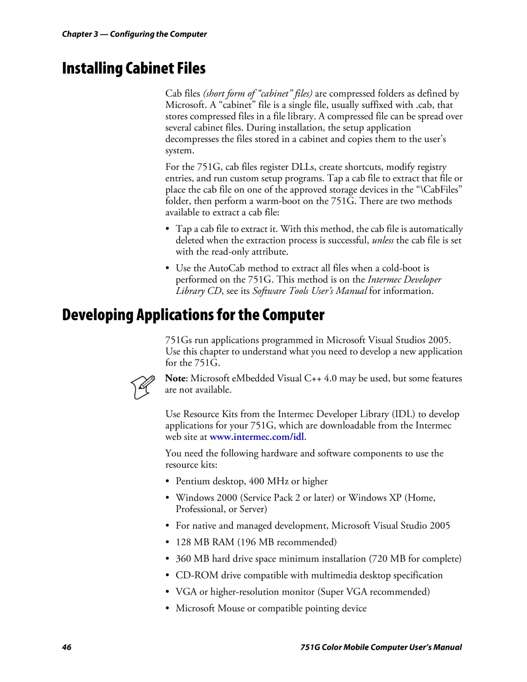 Intermec 751G user manual Installing Cabinet Files, Developing Applications for the Computer 