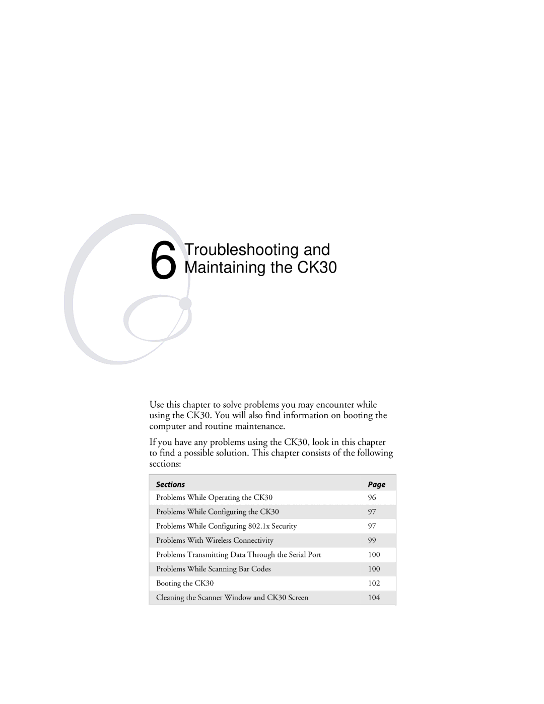 Intermec user manual Troubleshooting and Maintaining the CK30, Sections 