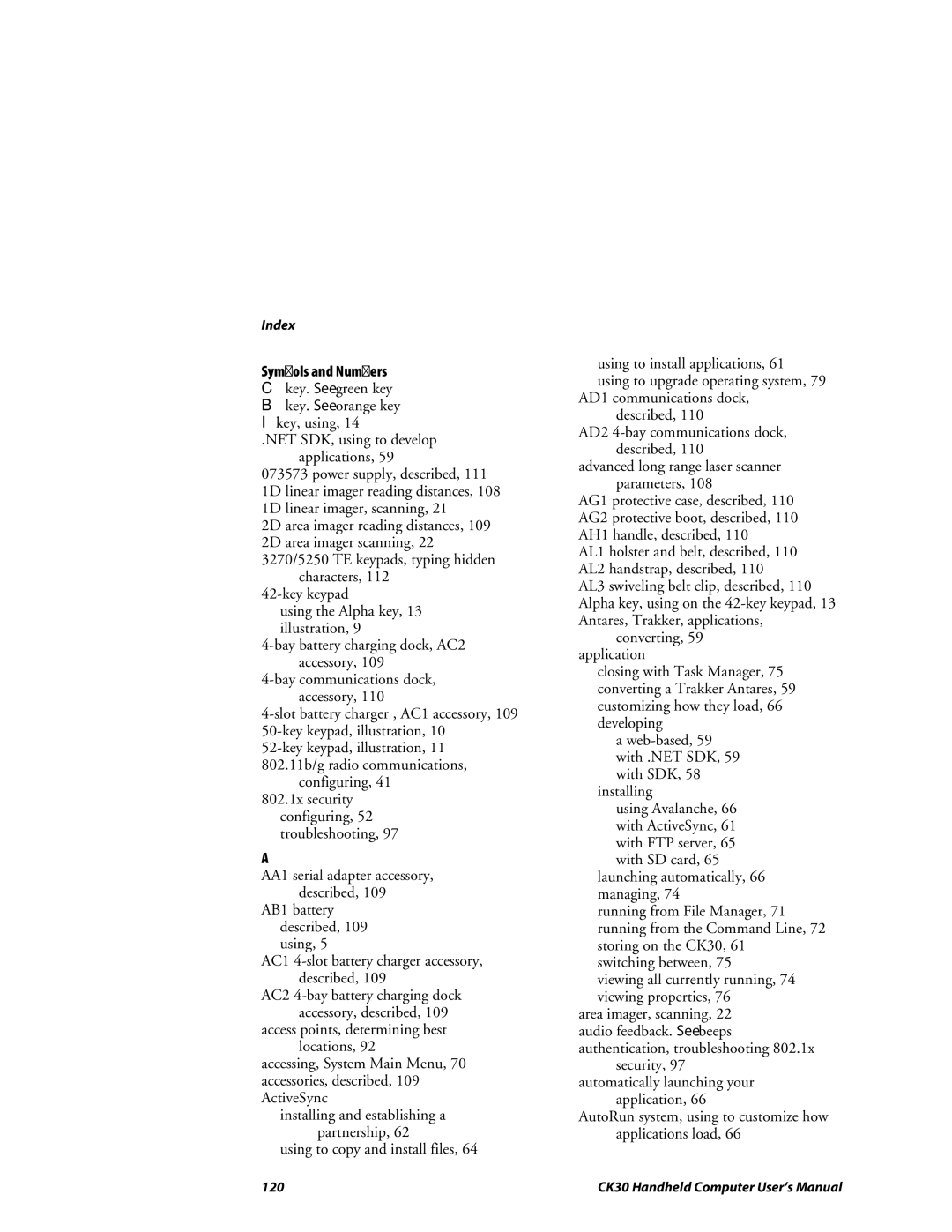 Intermec CK30 user manual Index 