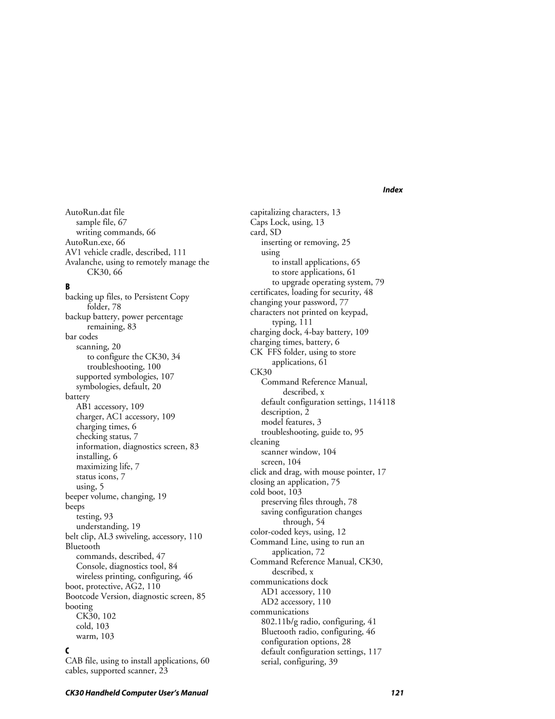 Intermec user manual CK30 Handheld Computer User’s Manual 121 