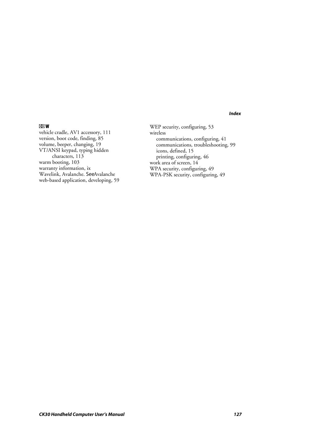 Intermec user manual CK30 Handheld Computer User’s Manual 127 