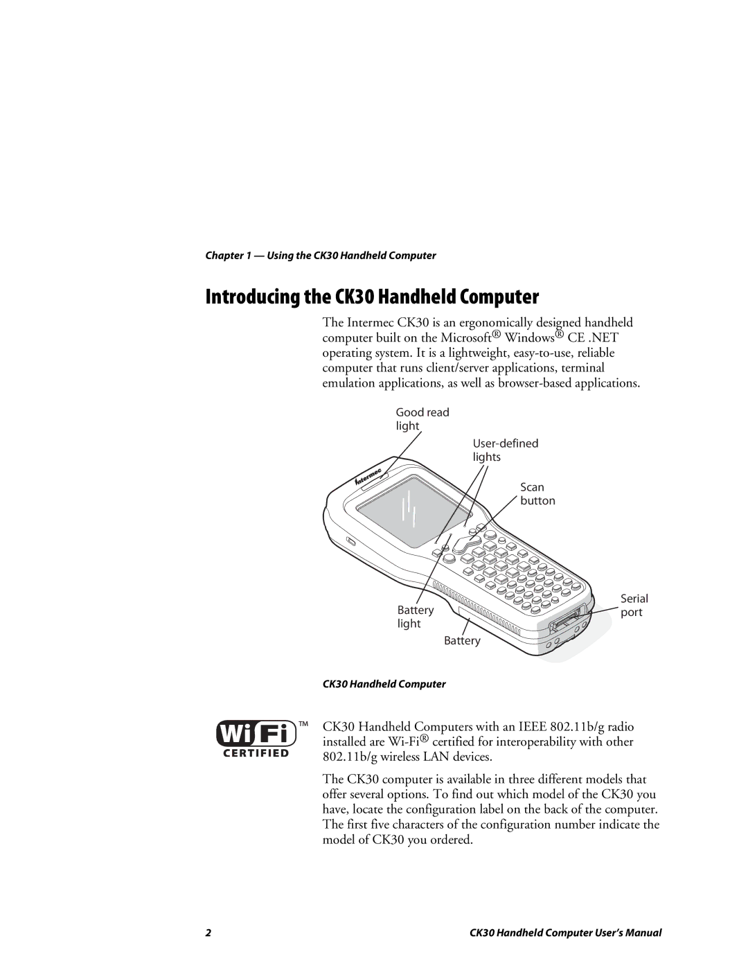 Intermec user manual Introducing the CK30 Handheld Computer 