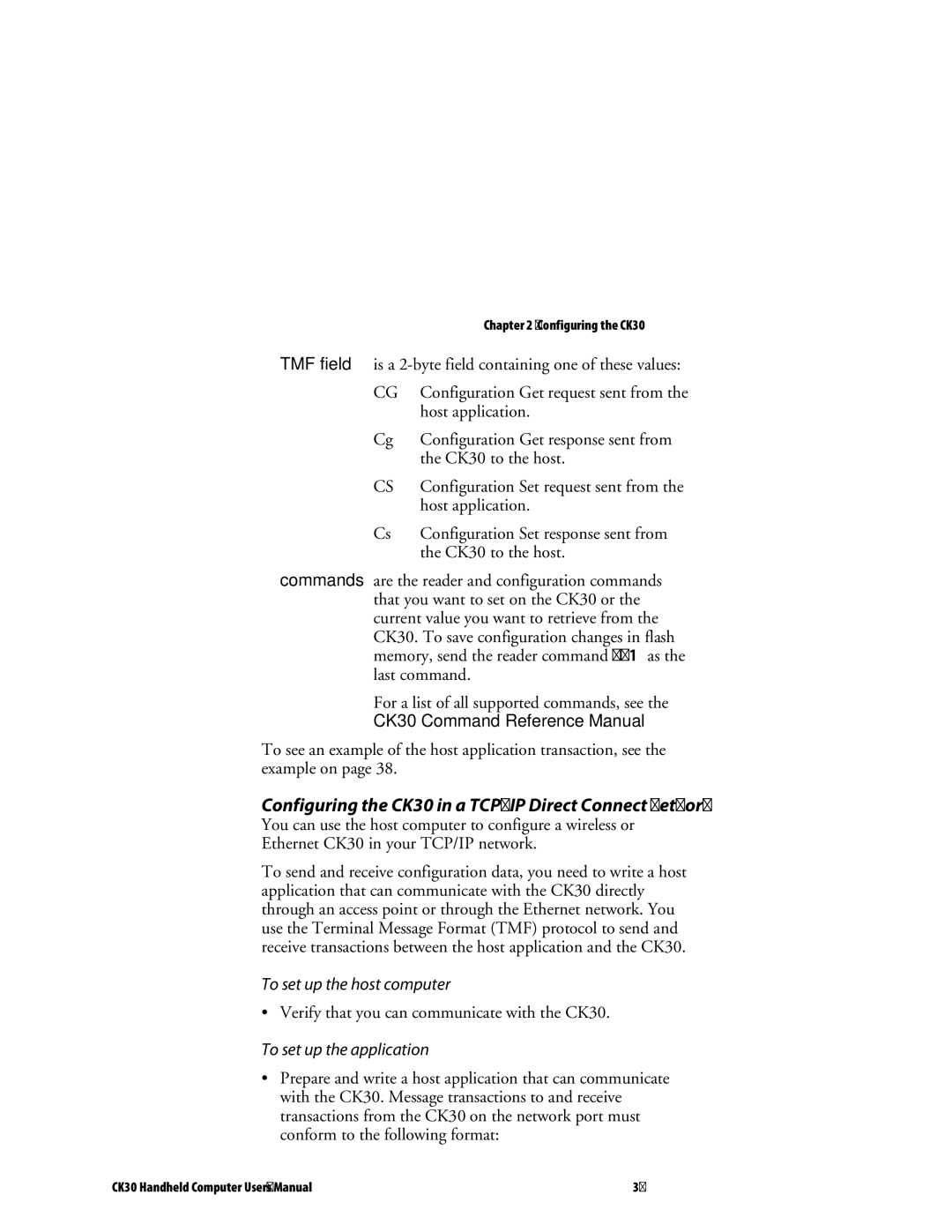 Intermec user manual Configuring the CK30 in a TCP/IP Direct Connect Network 