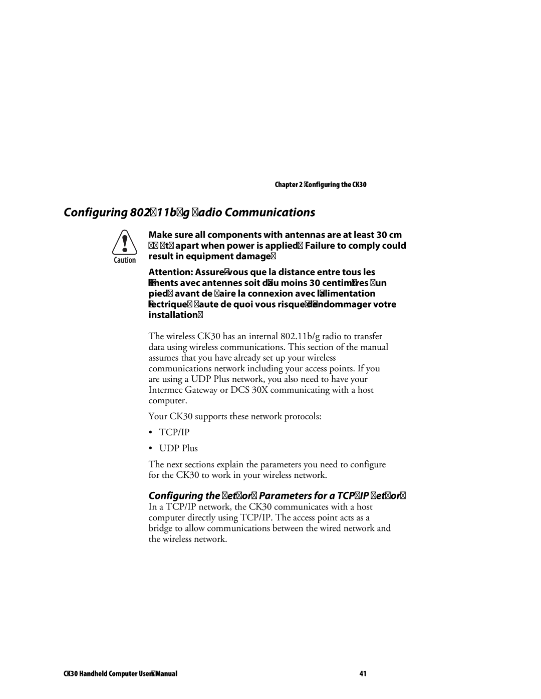 Intermec CK30 Configuring 802.11b/g Radio Communications, Configuring the Network Parameters for a TCP/IP Network 