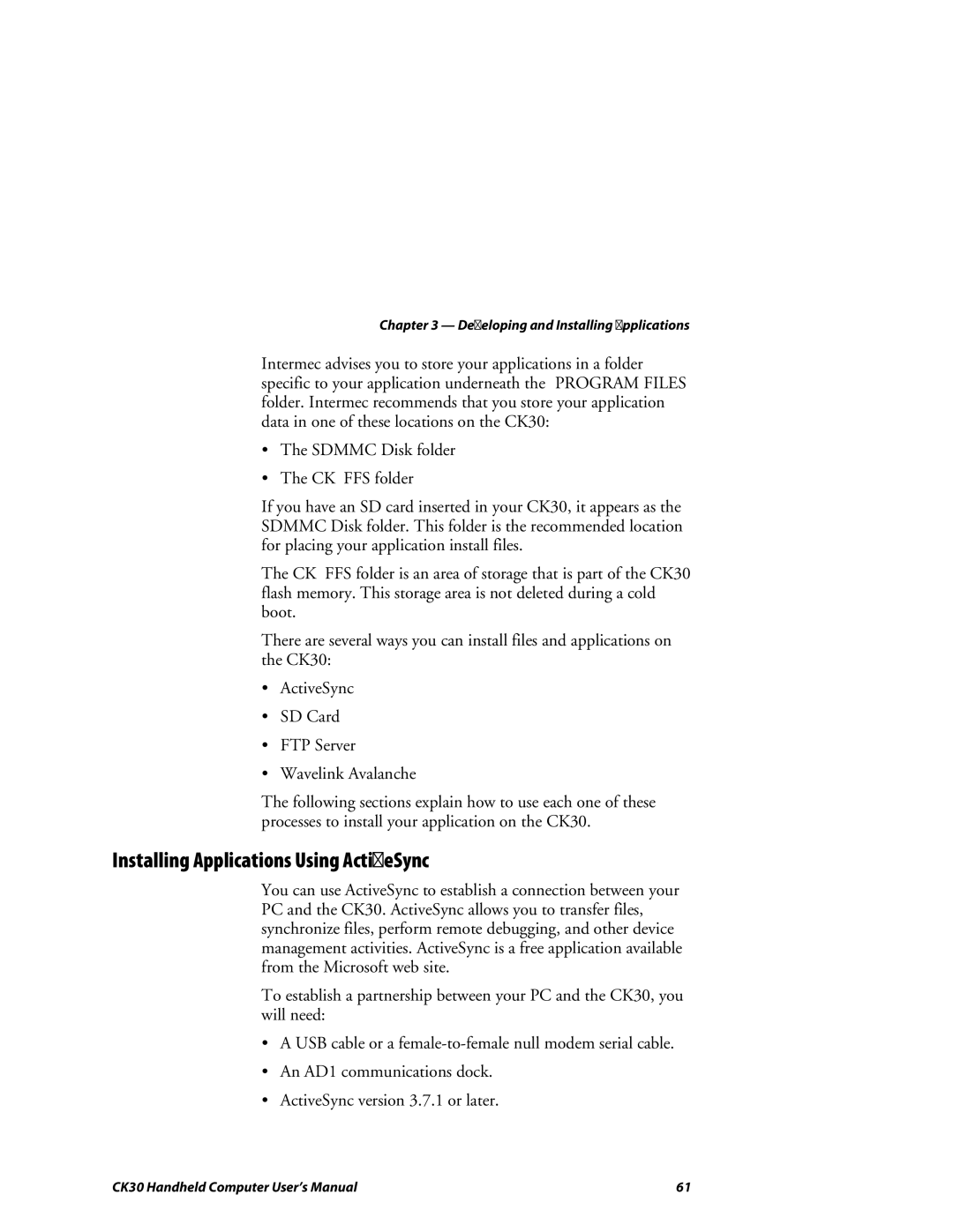 Intermec CK30 user manual Installing Applications Using ActiveSync 