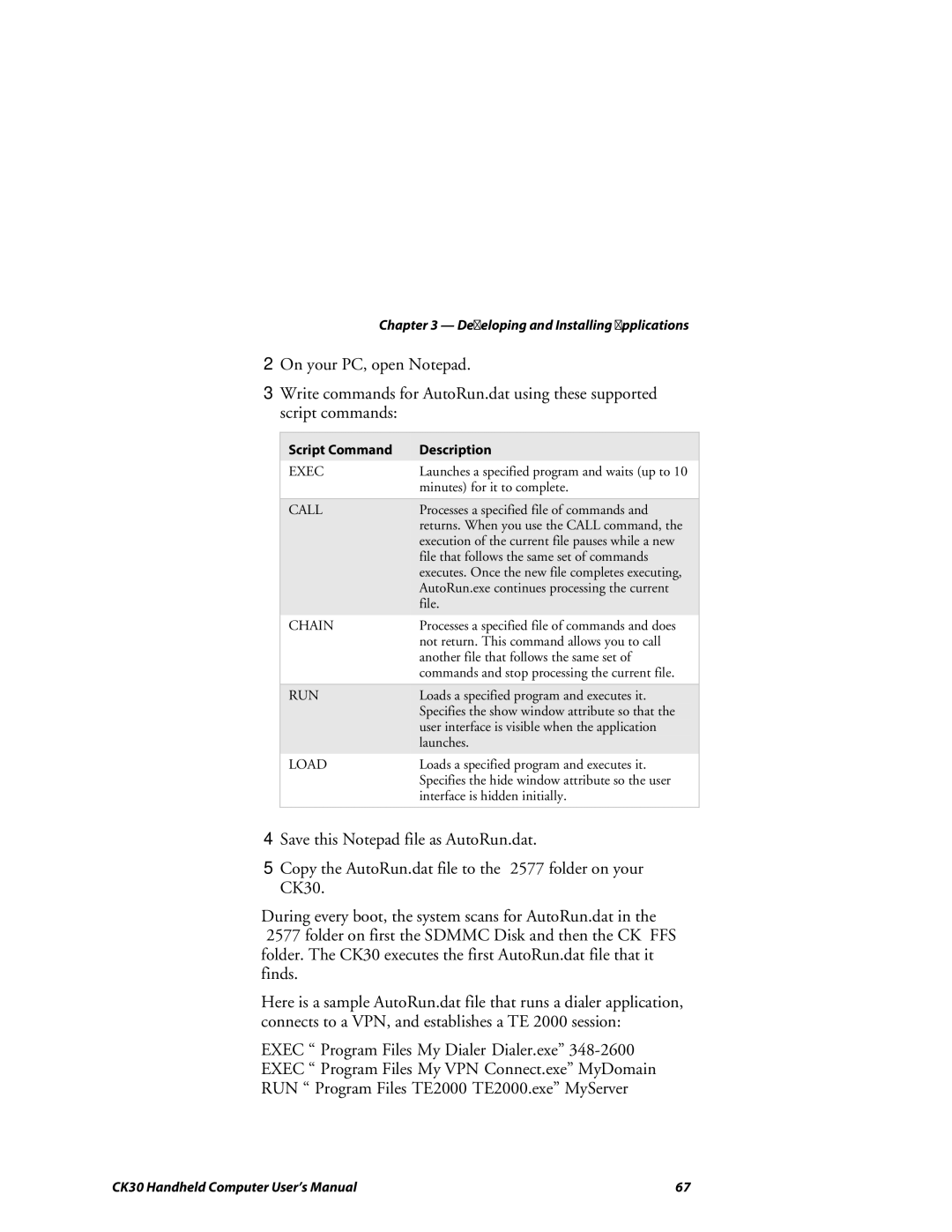 Intermec CK30 user manual Script Command Description, Call 