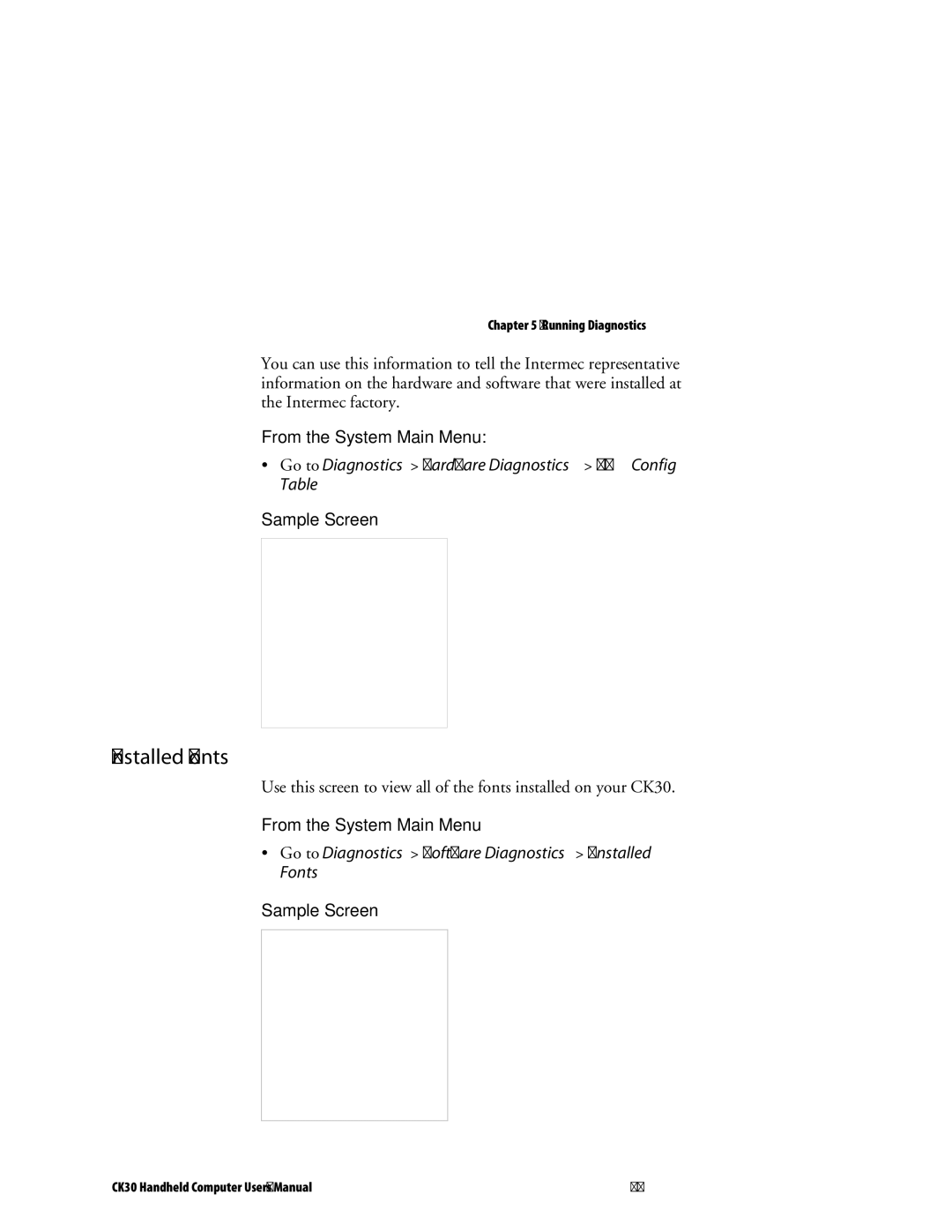 Intermec CK30 user manual Installed Fonts 