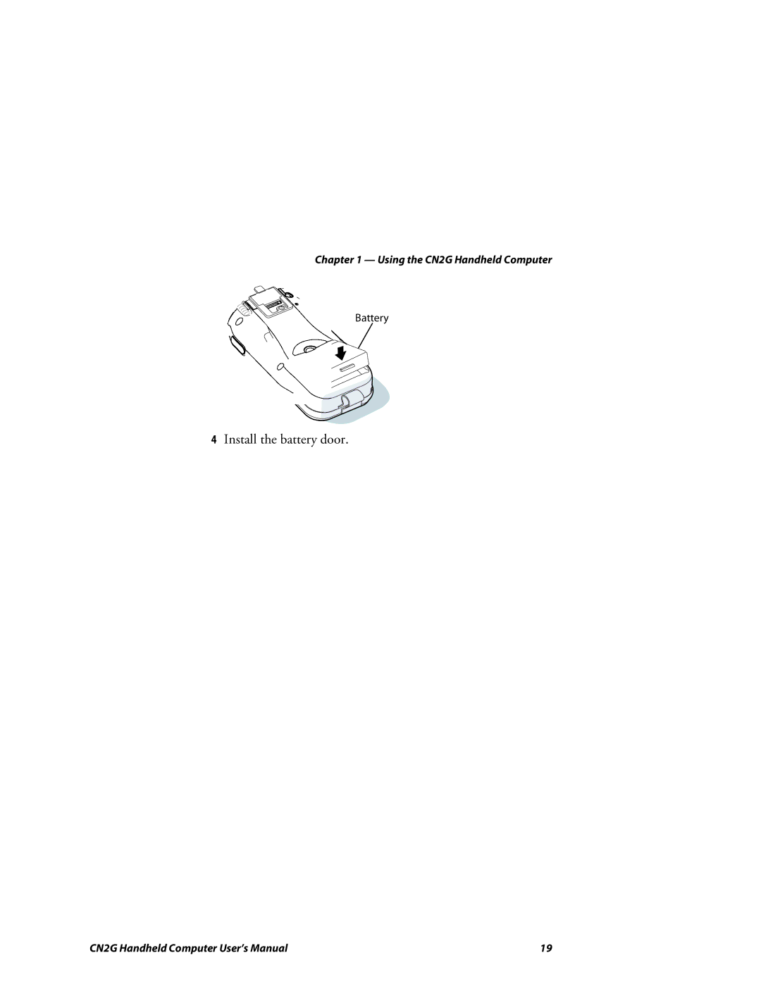 Intermec CN2G user manual Install the battery door 