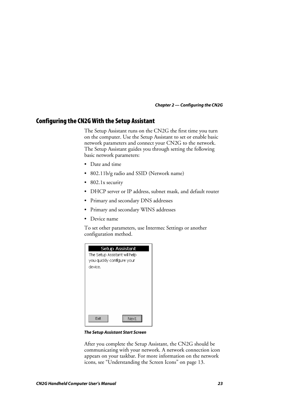 Intermec user manual Configuring the CN2G With the Setup Assistant 