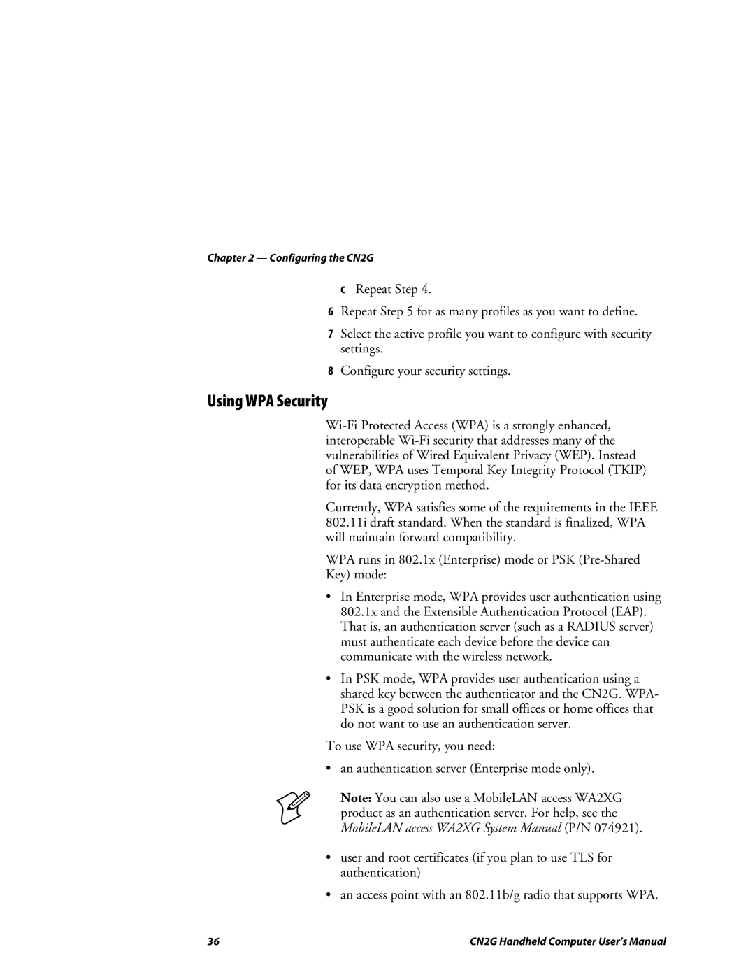 Intermec CN2G user manual Using WPA Security 