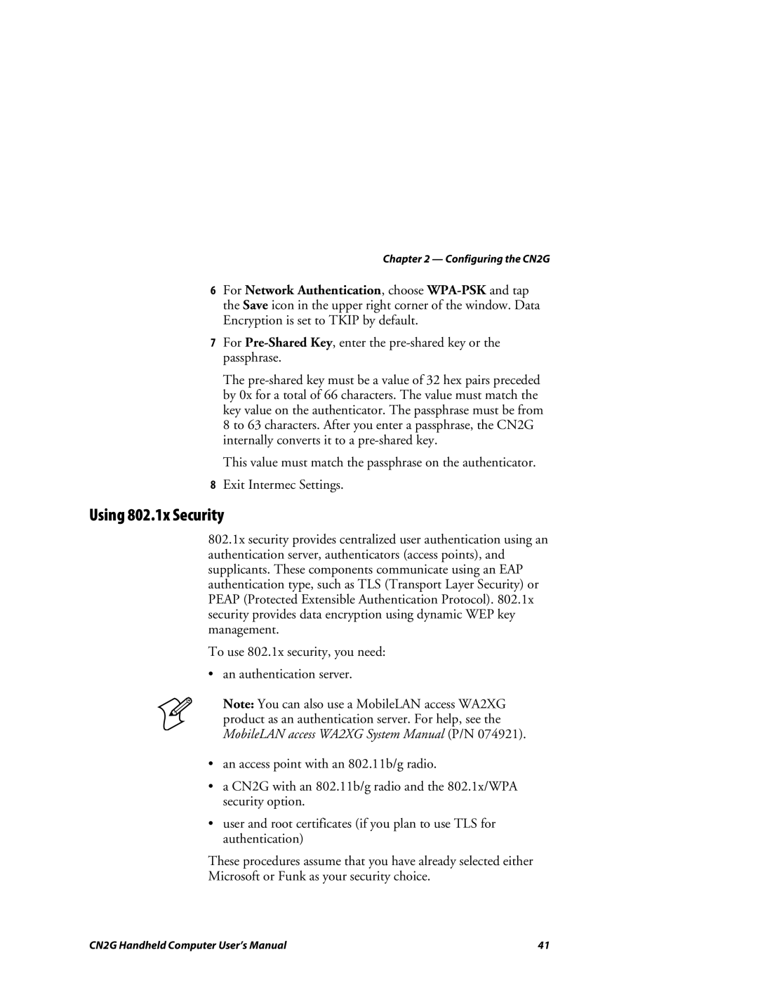 Intermec CN2G user manual Using 802.1x Security 