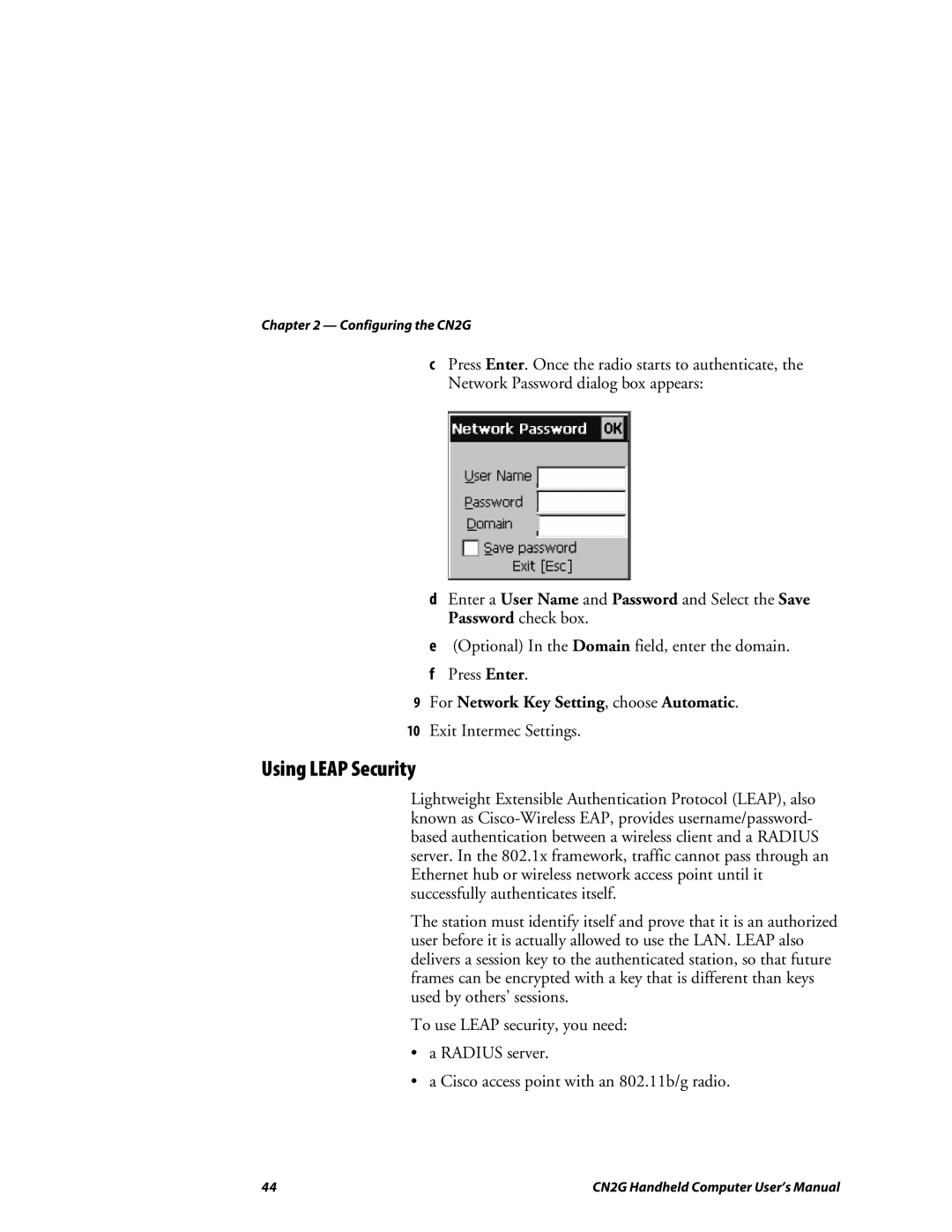 Intermec CN2G user manual Using Leap Security 