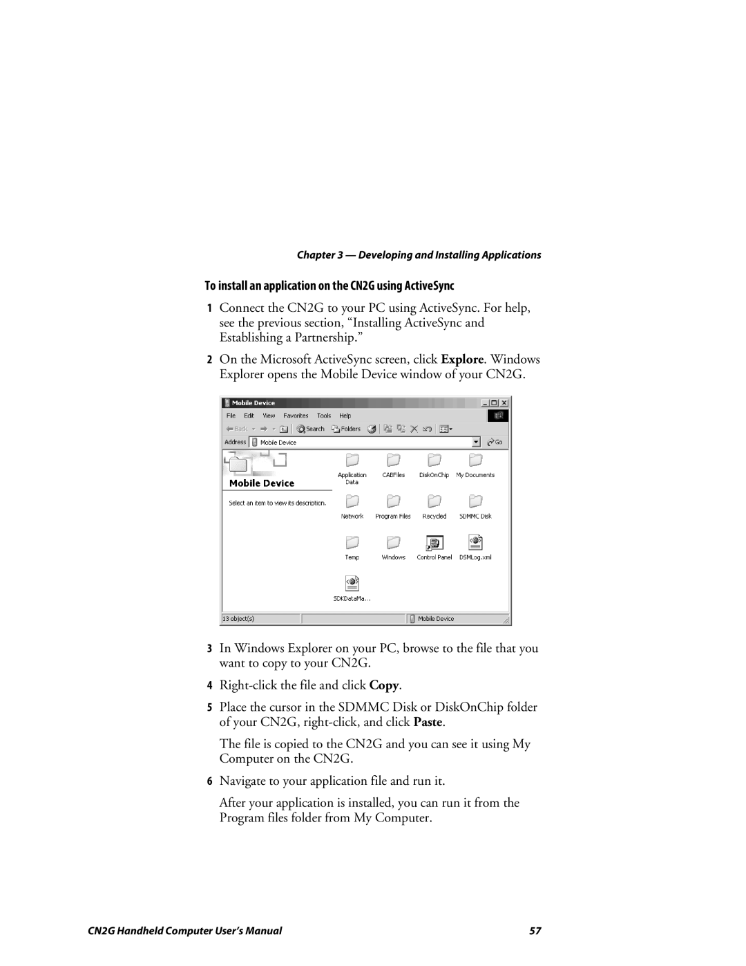 Intermec user manual To install an application on the CN2G using ActiveSync 