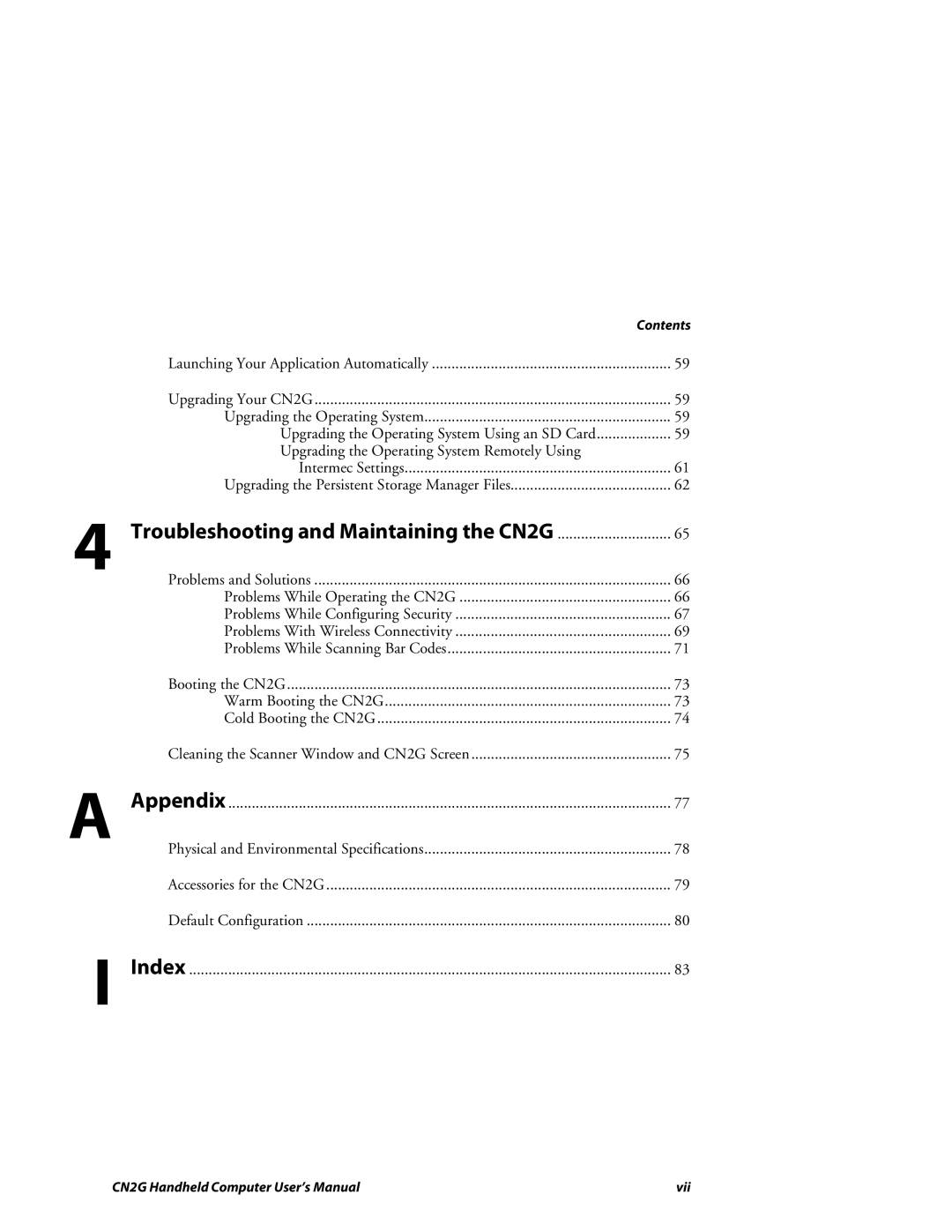 Intermec user manual Troubleshooting and Maintaining the CN2G 