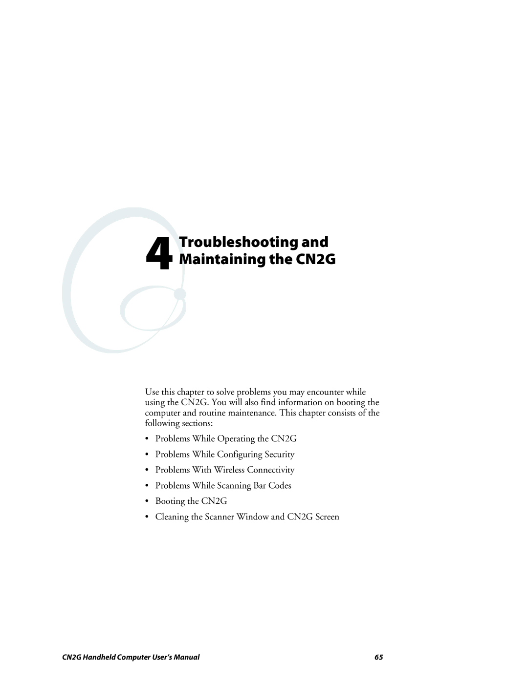 Intermec user manual Troubleshooting and Maintaining the CN2G 