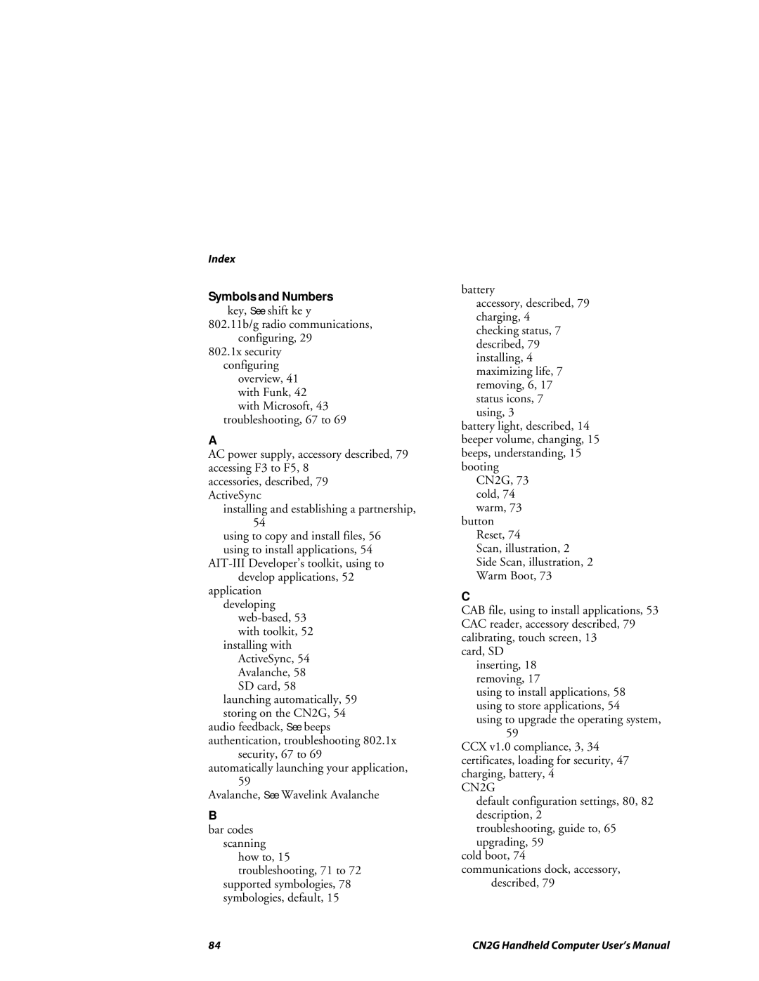 Intermec CN2G user manual Symbols and Numbers 