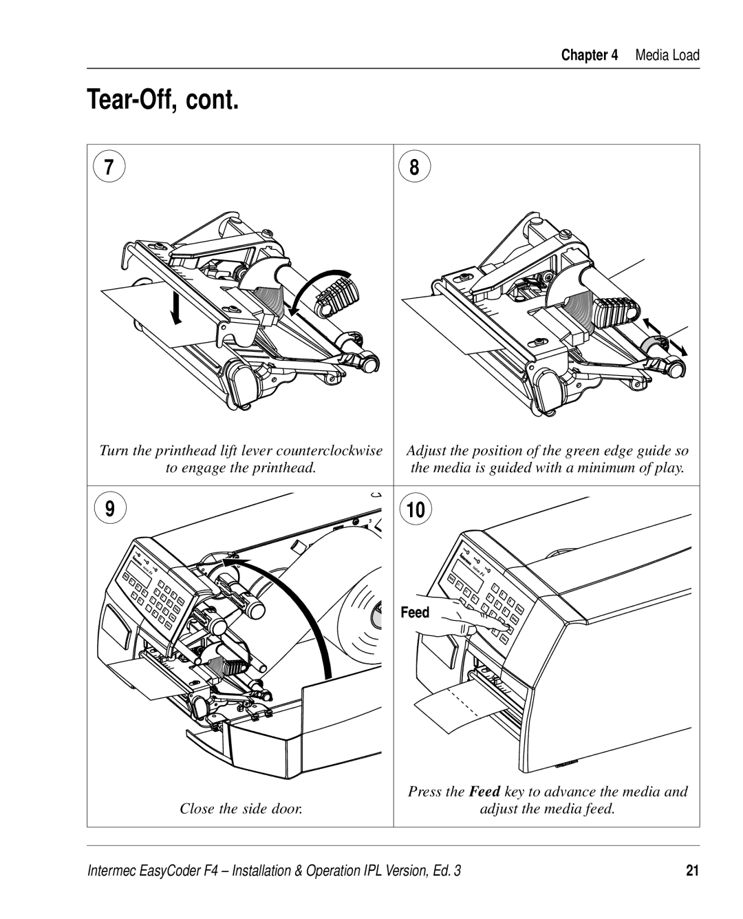 Intermec F4 manual Media is guided with a minimum of play 