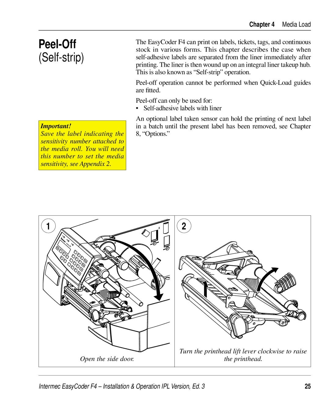 Intermec F4 manual Peel-Off, Self-strip 