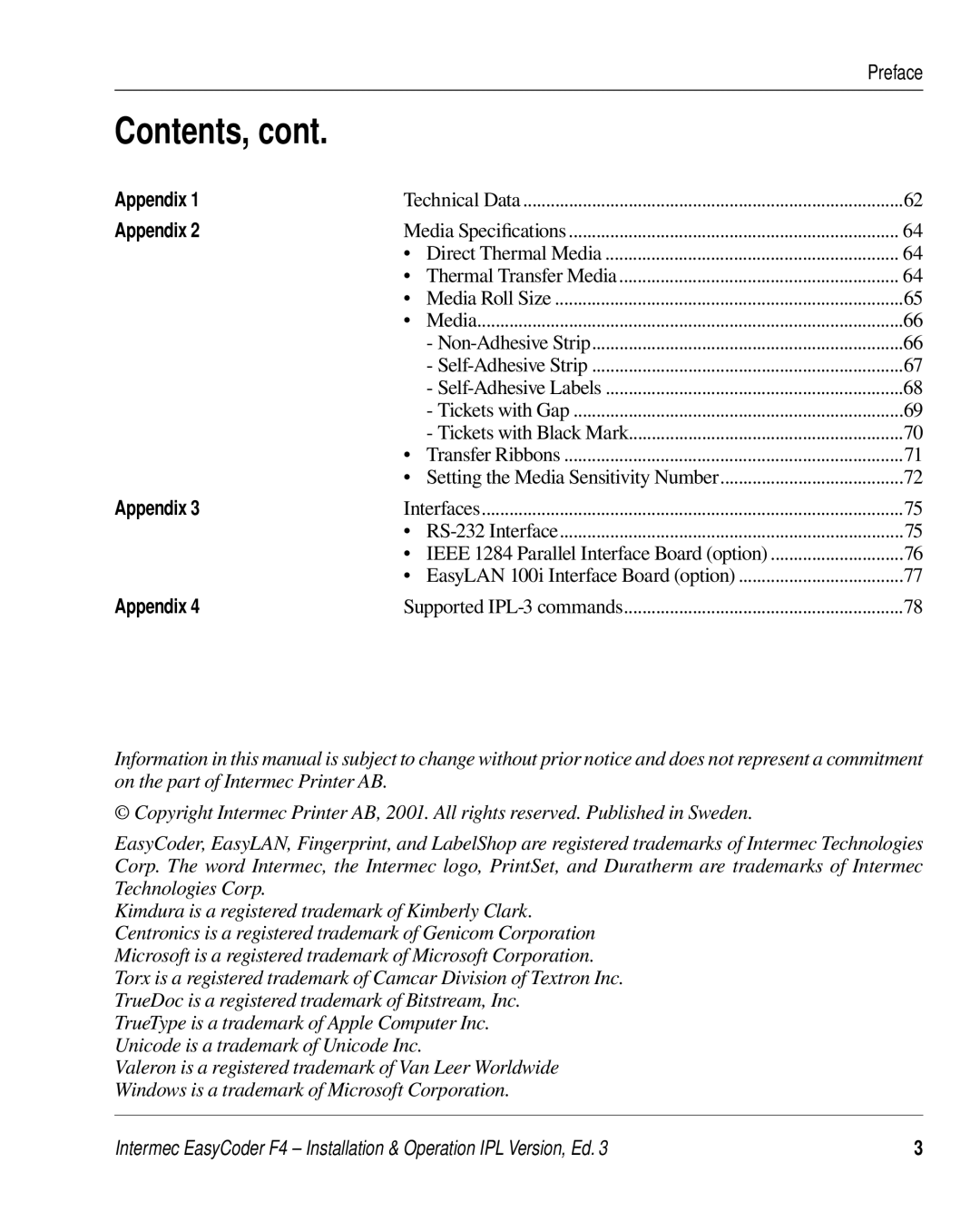 Intermec F4 manual Appendix 