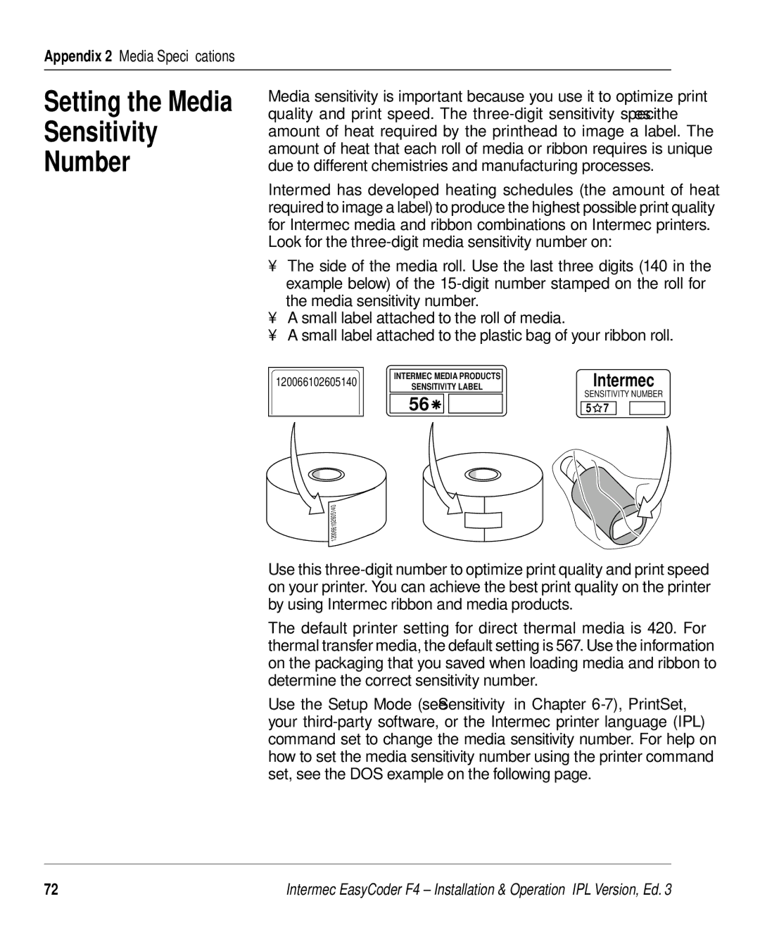 Intermec F4 manual Sensitivity Number 