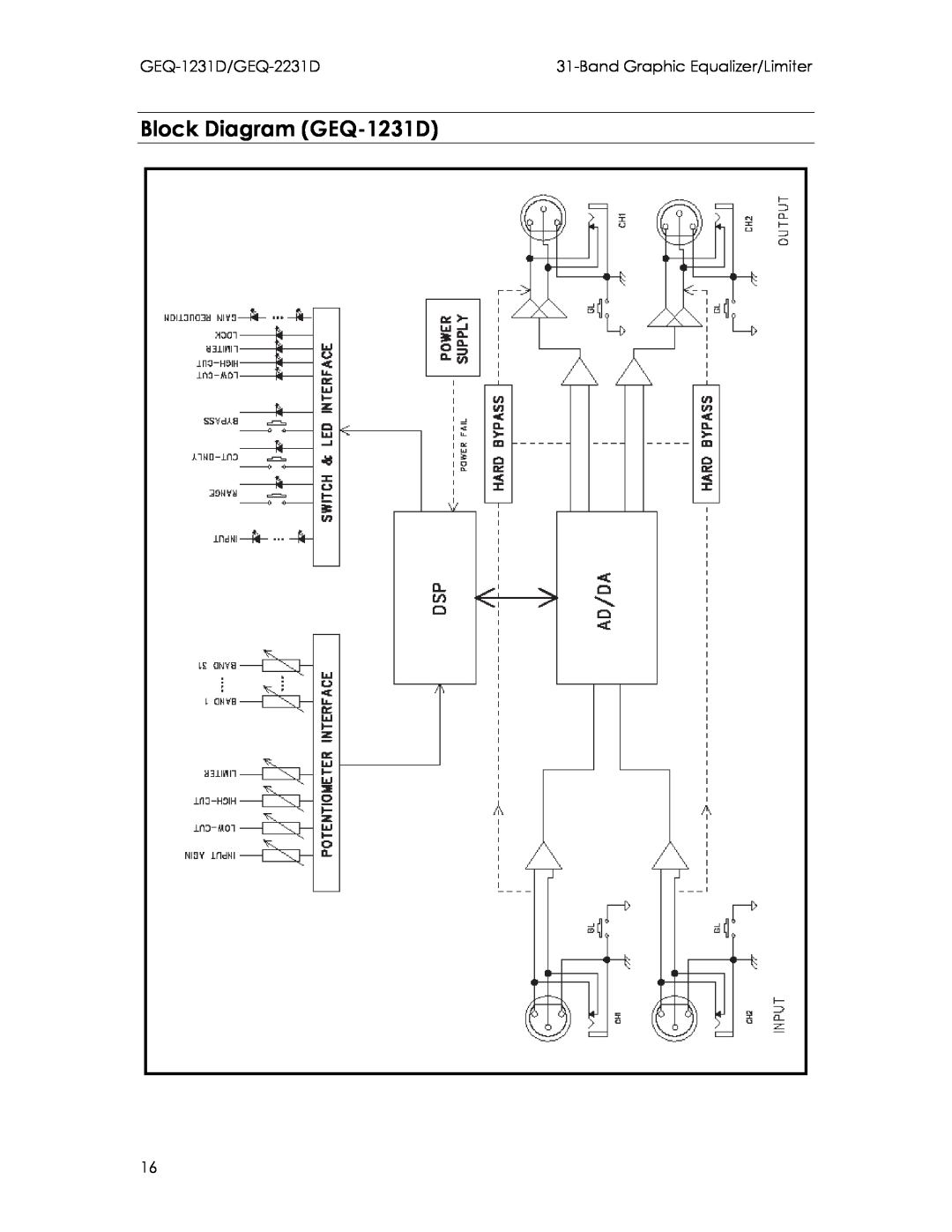 Intermec manual Block Diagram GEQ-1231D, GEQ-1231D/GEQ-2231D, BandGraphic Equalizer/Limiter 