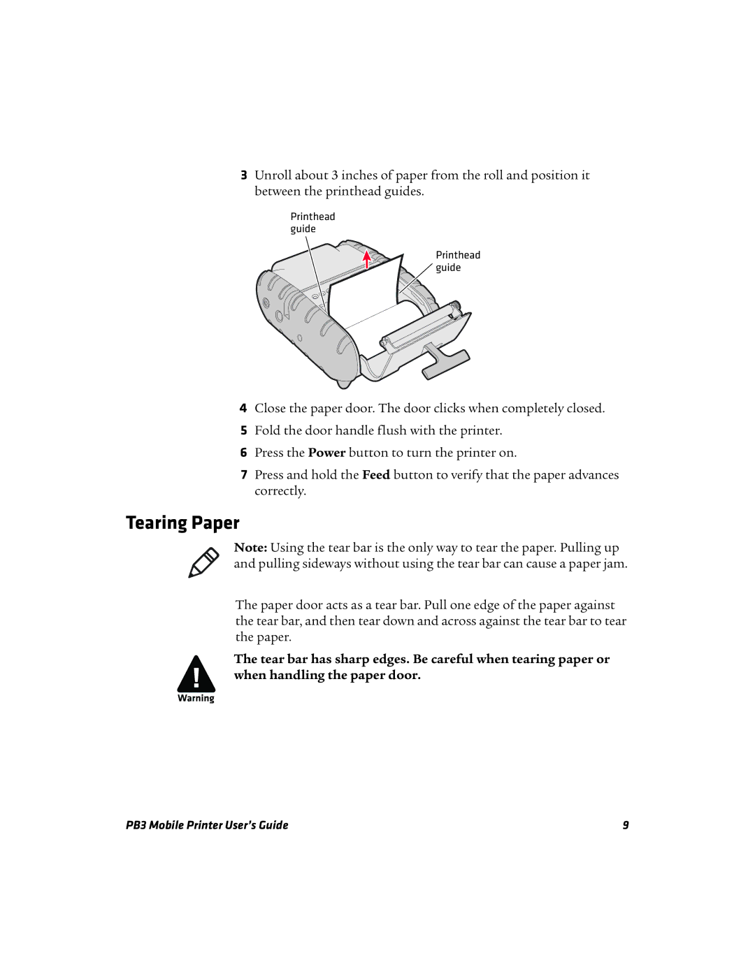 Intermec PB3 manual Tearing Paper 