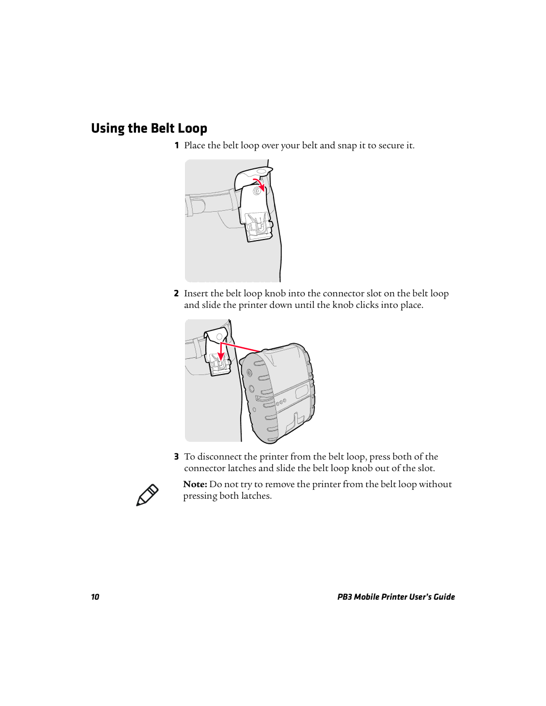 Intermec PB3 manual Using the Belt Loop 