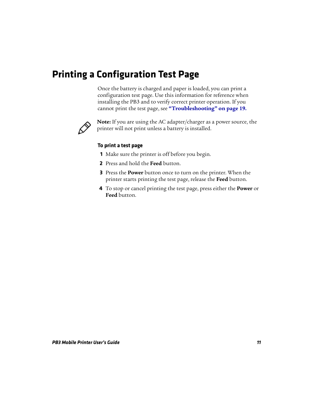 Intermec PB3 manual Printing a Configuration Test, To print a test 