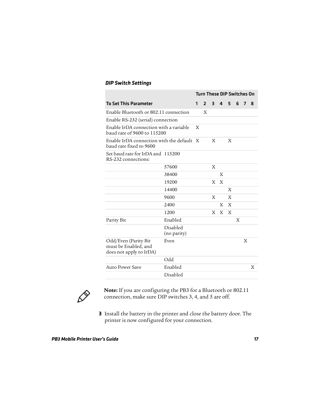 Intermec PB3 manual DIP Switch Settings, To Set This Parameter 