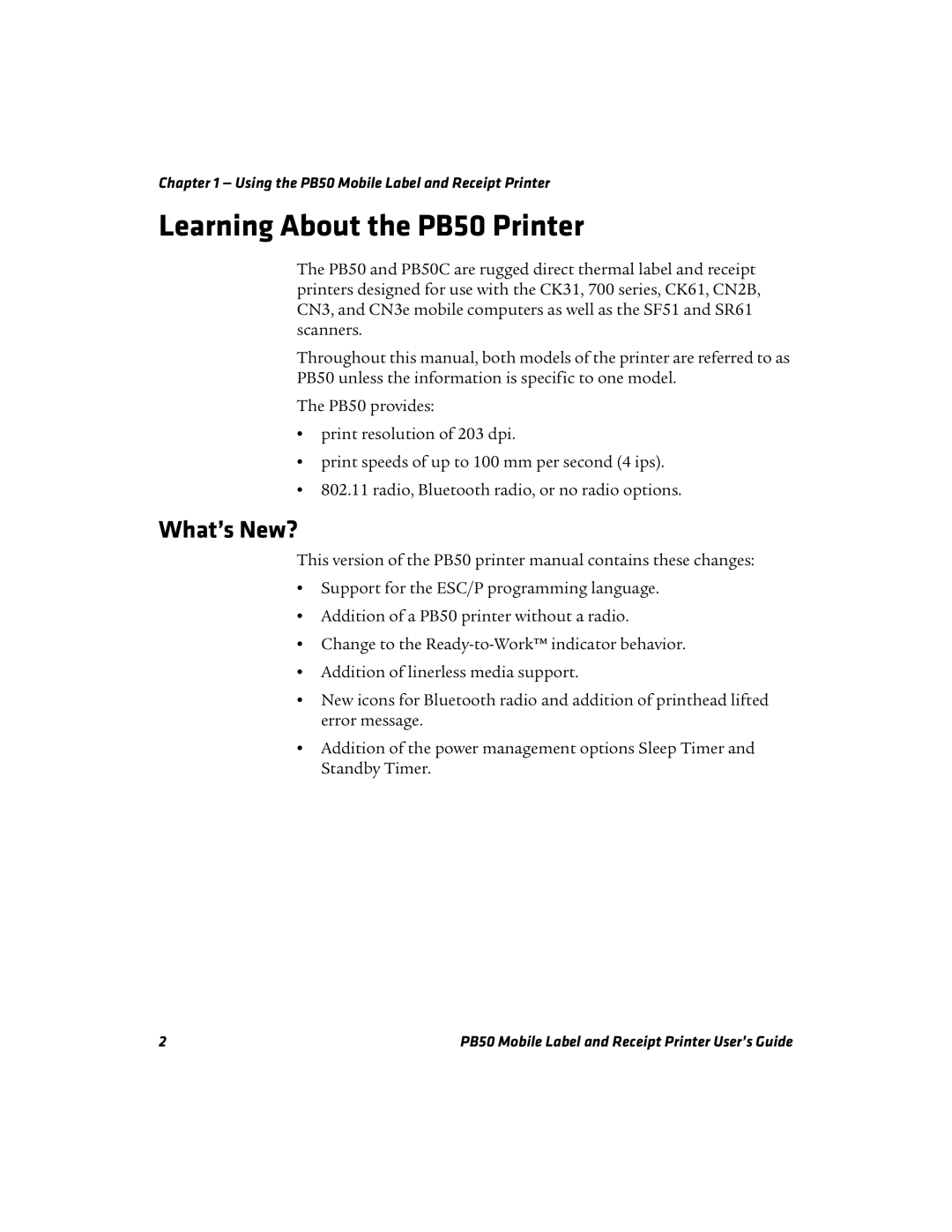 Intermec manual Learning About the PB50 Printer, What’s New? 