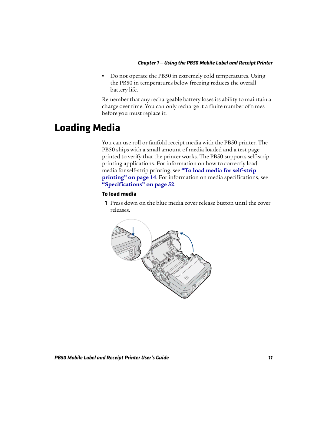 Intermec PB50 manual Loading Media, To load media 