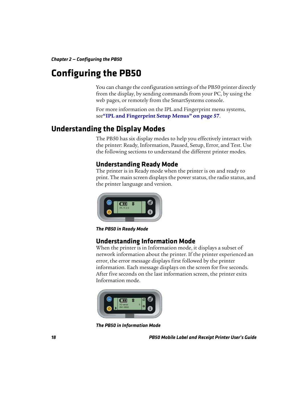 Intermec manual Configuring the PB50, Understanding the Display Modes, Understanding Ready Mode 