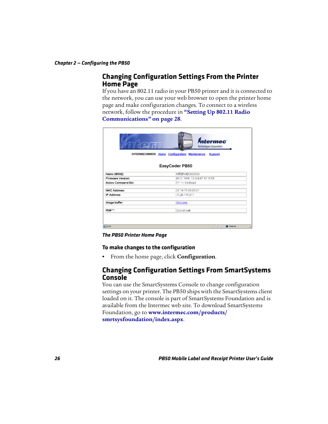 Intermec PB50 manual Changing Configuration Settings From the Printer Home, To make changes to the configuration 