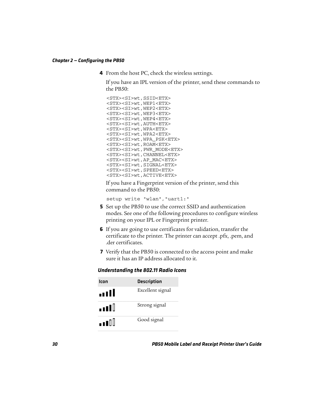 Intermec PB50 manual Understanding the 802.11 Radio Icons, IconDescription 