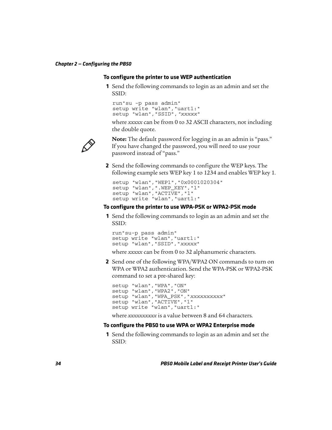 Intermec PB50 manual Where xxxxxxxxxx is a value between 8 and 64 characters 