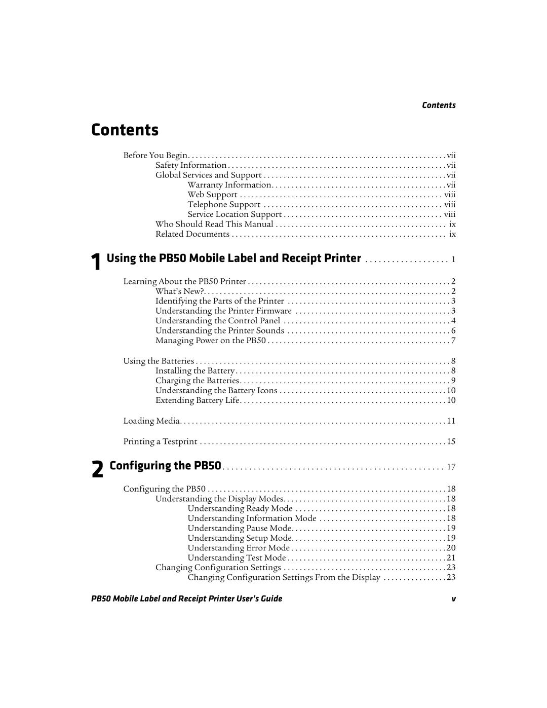 Intermec PB50 manual Contents 